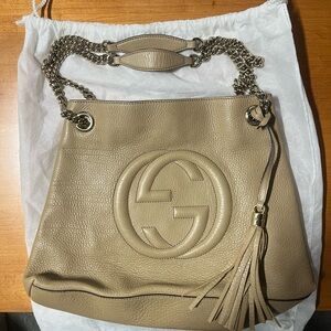 Gucci Pebbled Calfskin Soho Chain Shoulder Bag Tan